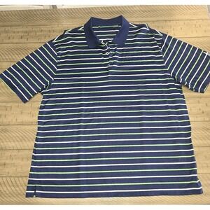 Bobby Jones XL Polo Shirt Mens Striped Blue Green Cotton Golf Short Sleeve